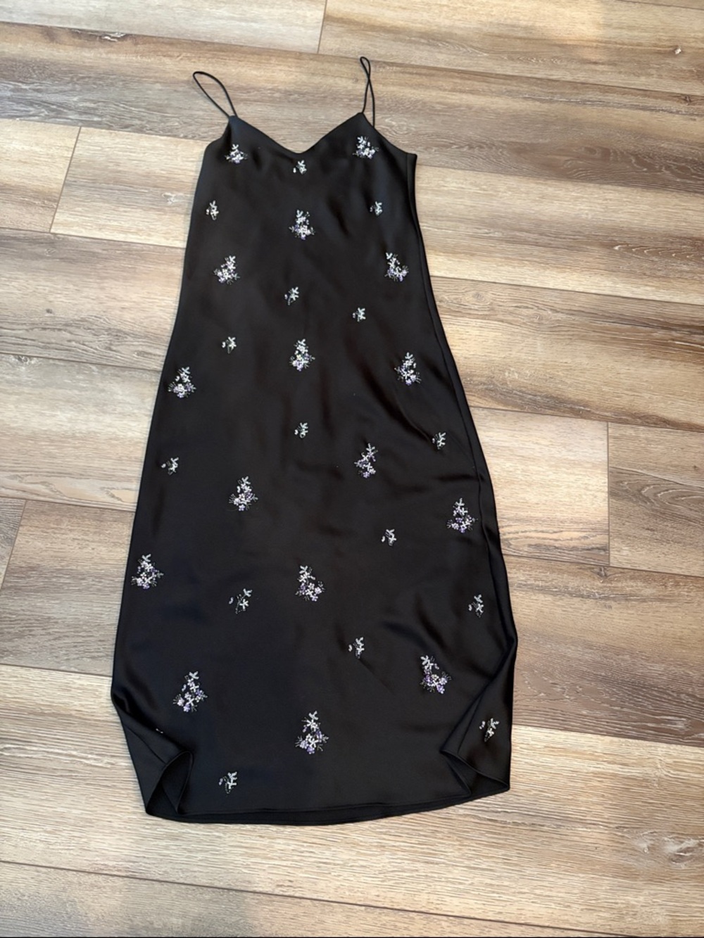 Zara Black Midi Slip Dress with Metallic Embellishments